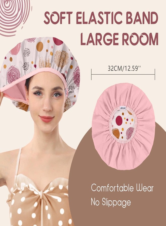 Years calm Luxury Shower Caps for Women Reusable Waterproof – Polka Dot Double Layer Bath Cap with Adjustable Elastic for Braids & Long Hair, Comfortable & Stylish, Versatile Use (Pink) - Image 2